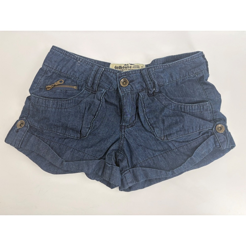 Dollhouse Survival Collection Dark Wash Denim Utility Cargo Shorts‎ Size 1